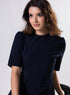 Round Neck Shift Dress With Flaps -Navy Blue